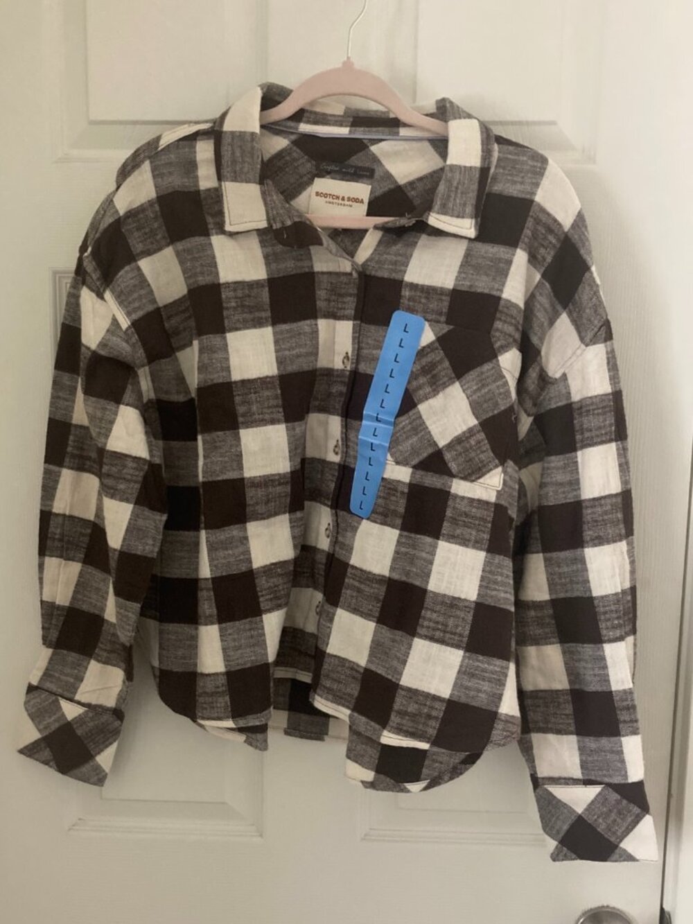 Scotch & Soda Black White Buffalo Plaid Flannel Shirt NWT L